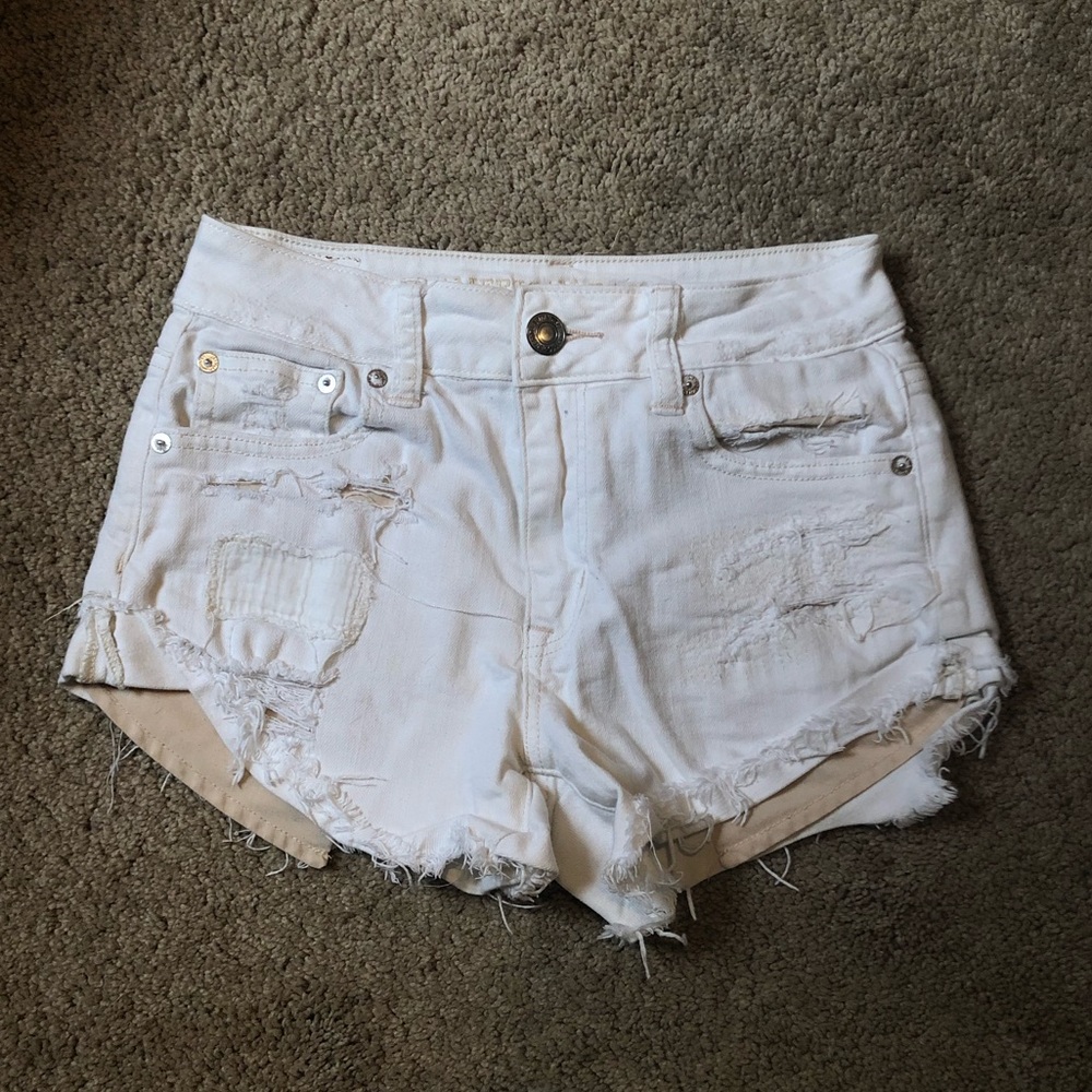 American Eagle White Distressed Jean Shorts